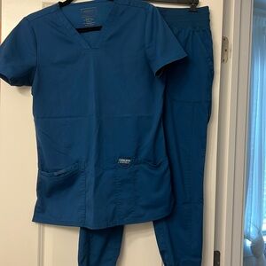 Cherokee Women’s Scrub Set - Caribbean Blue, Size S Top, Size S petite Bottoms